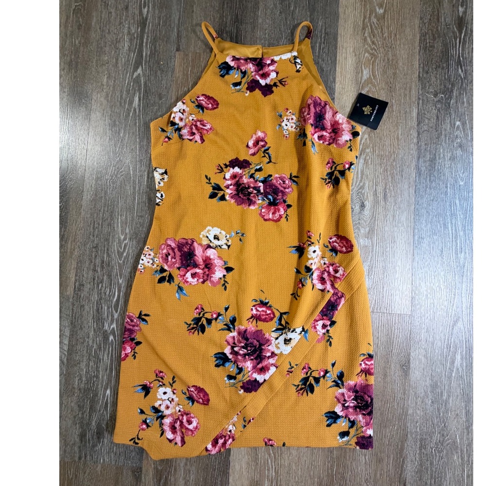 Fortune + Ivy Floral Sheath Dress Womens XL Yellow Halter Tulip Hem NWT